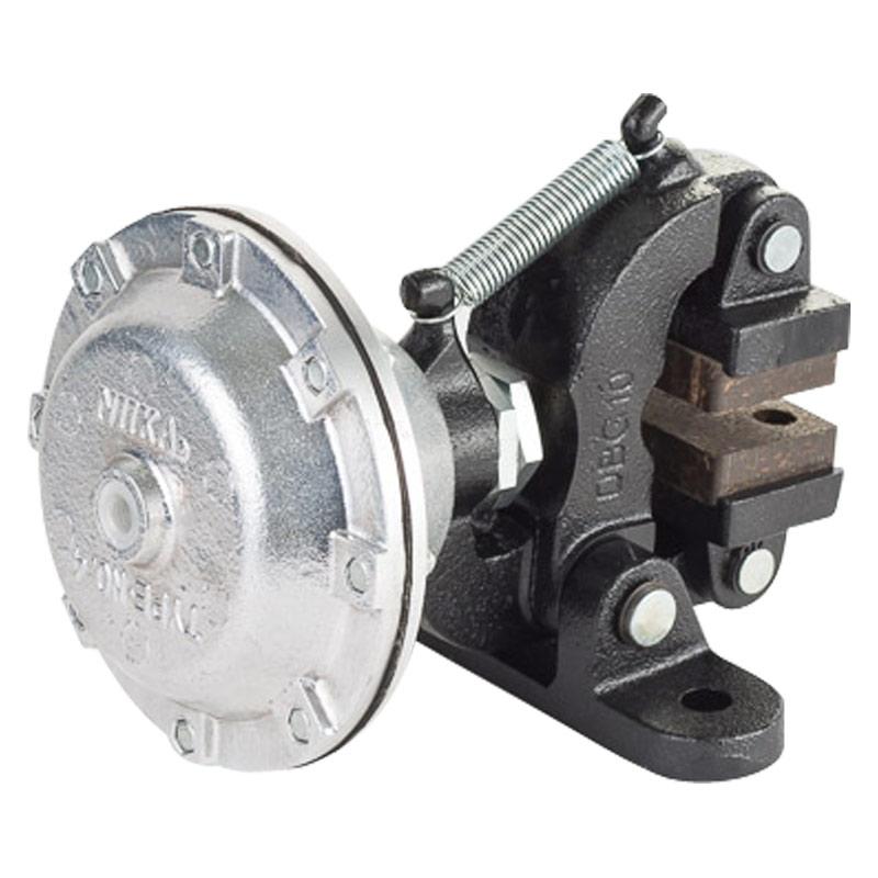 DBG pneumatic disc brake caliper with round air actuator, base, and clamping mechanism