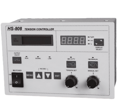 HS-808 數位張力控制器正面面板，含雙顯示器、功能按鍵與設定旋鈕