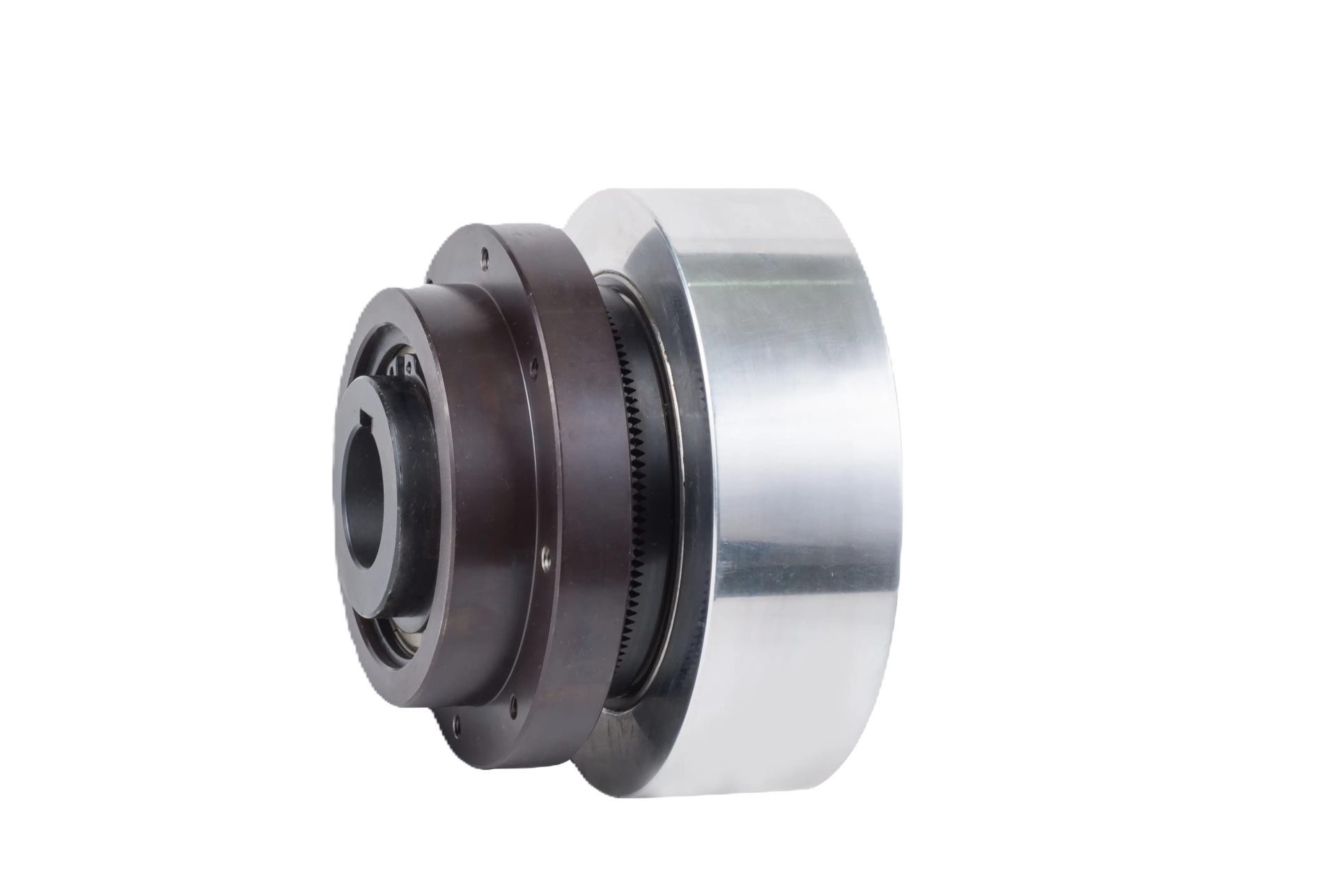 NHTC high-torque toothed pneumatic clutch side view with center bore and toothed engagement section
