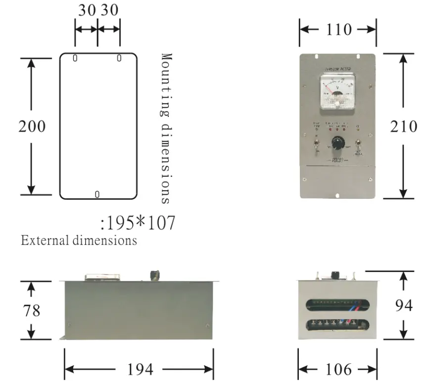 Dimensiones del panel, carcasa y montaje del controlador cerrado PDC-07