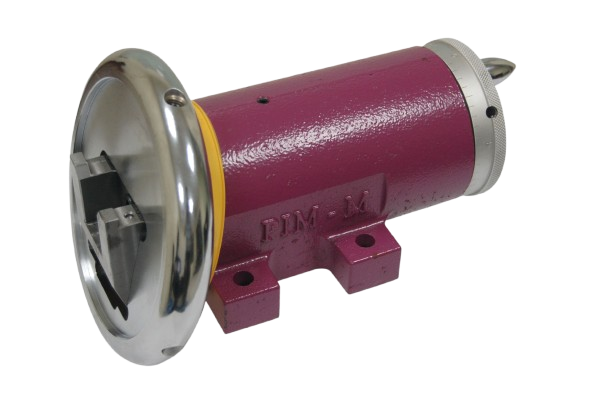 PIMO/W adjustable sliding safety chuck with long red body, handwheel, and mounting base