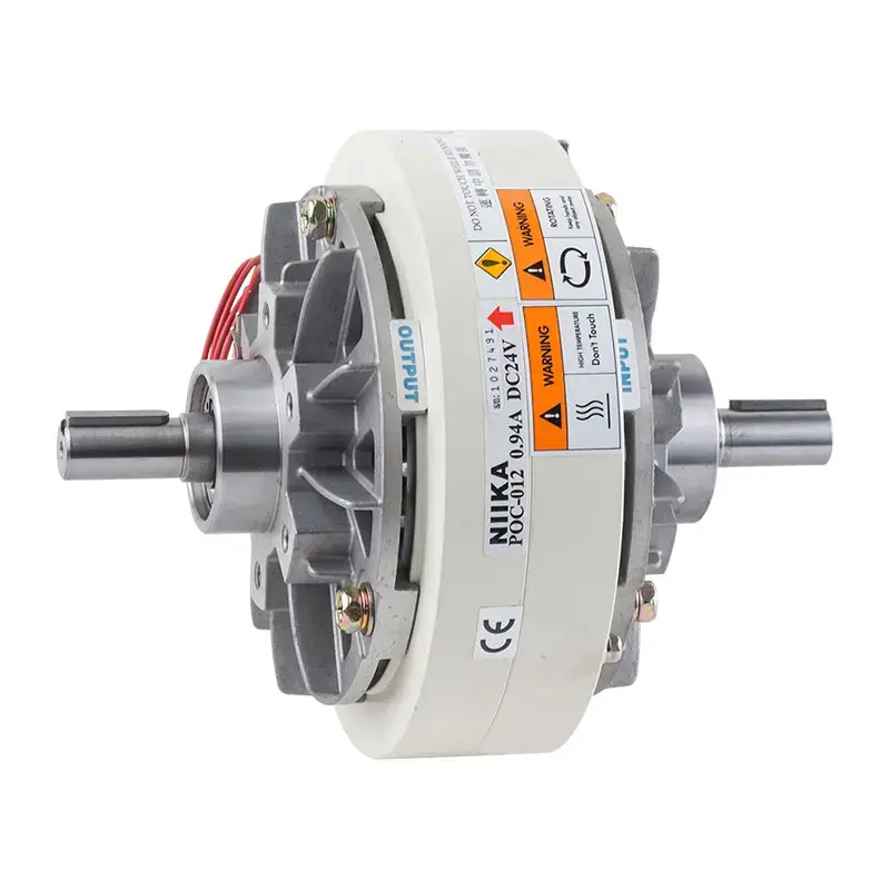 POC shaft-type magnetic powder clutch with dual shafts, ventilated housing, and wiring