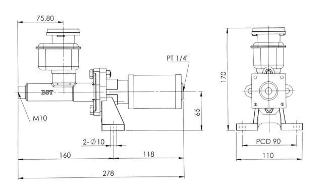 BST-2 空油轉換增壓器正視與側視尺寸工程圖