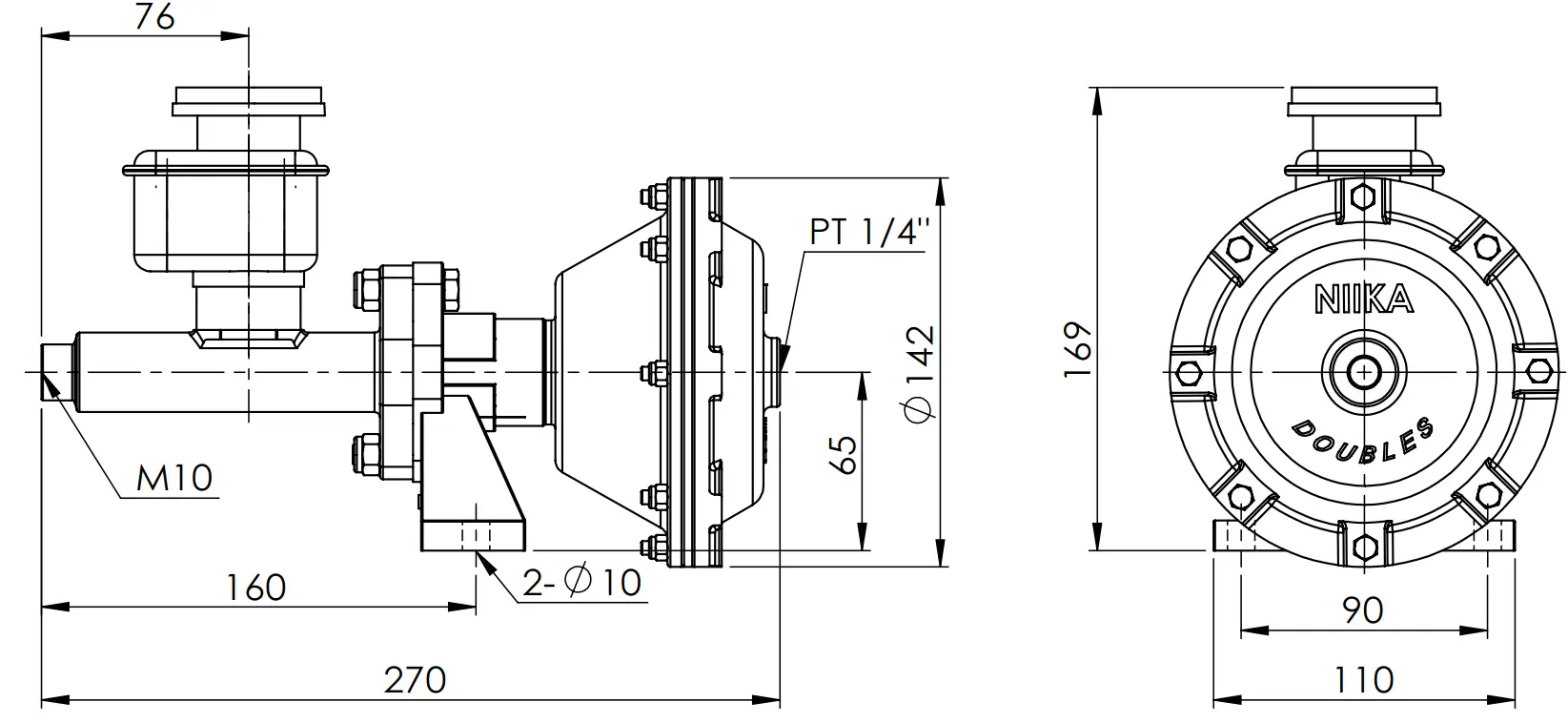 BST-4 空油轉換增壓器側視與端面尺寸工程圖