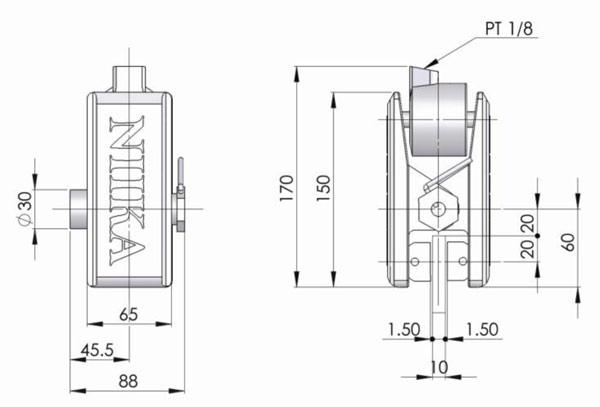 DBZ-10A 空壓碟式剎車器內部彈簧剖面與側視尺寸圖