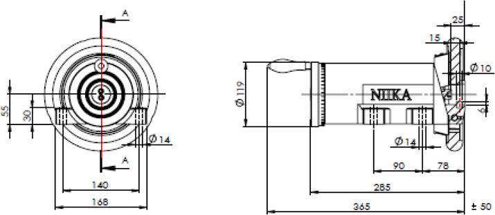 PIMO-50 adjustable safety chuck front and extended side installation dimensions